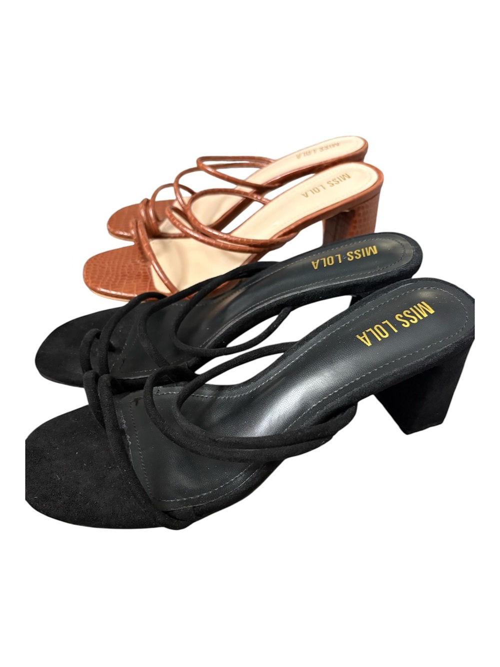 NEW 2 Pairs of Miss Lola block heels black tan size 7.5